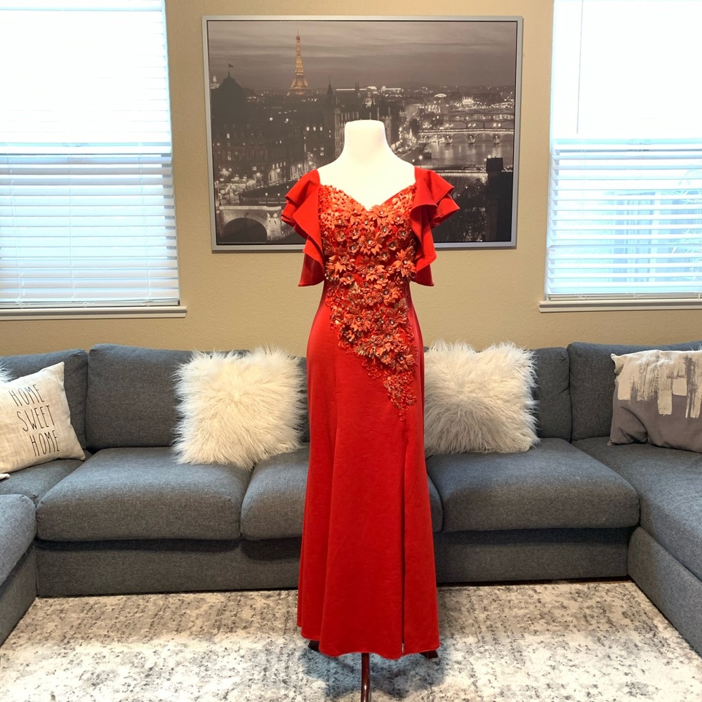 Off Shoulder Red Filipiniana Evening Gown
